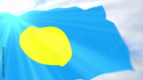 Palau Flag Seamless Loop 4k 60fps on Sky Background