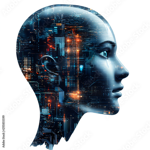 human head with binary code AI generated