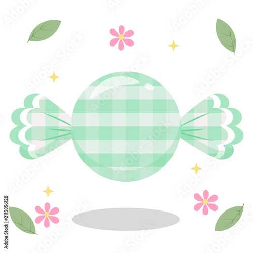 Cute Mint Green Gingham Candy with Flower and Leaf Decoration