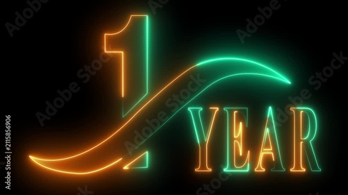 1 year anniversary neon circle motion glowing red and green circular countdown timer for business celebration and event intro