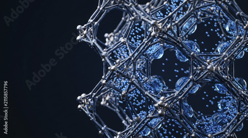 Abstract Molecular Structure: Nanotechnology Concept Illustrating Water Droplets within an Advanced Material Lattice.