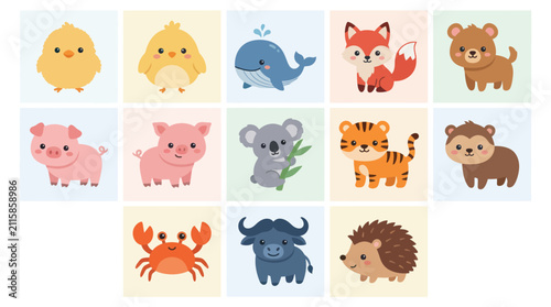 Canvas Print Cute animal collection flat design