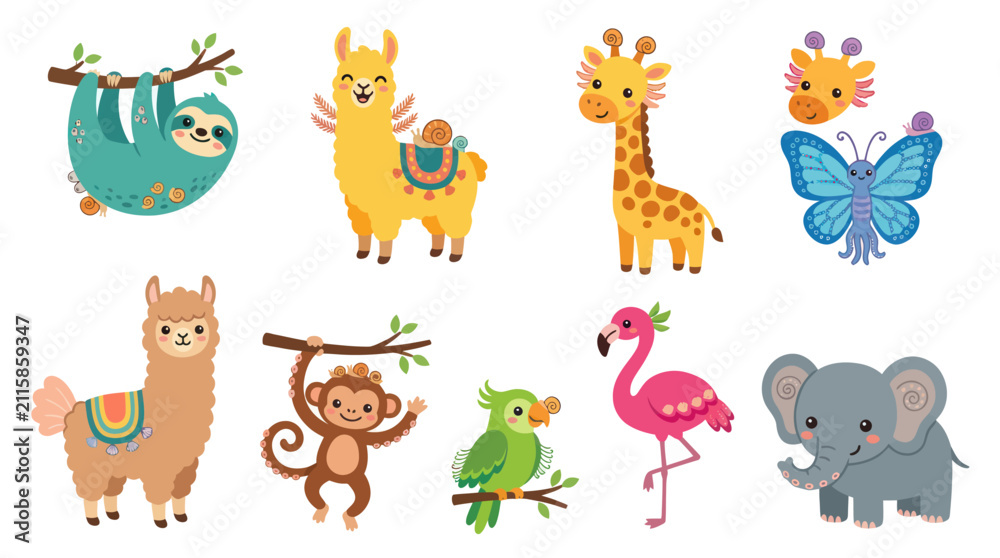 Fototapeta premium Cute animal collection with diverse species