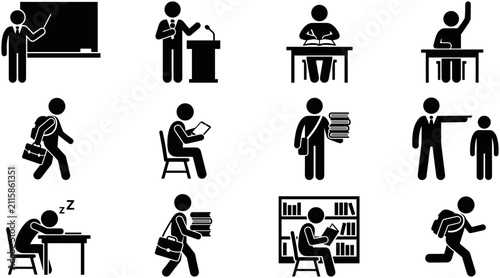 Set of Education and School Life Pictogram Icons.