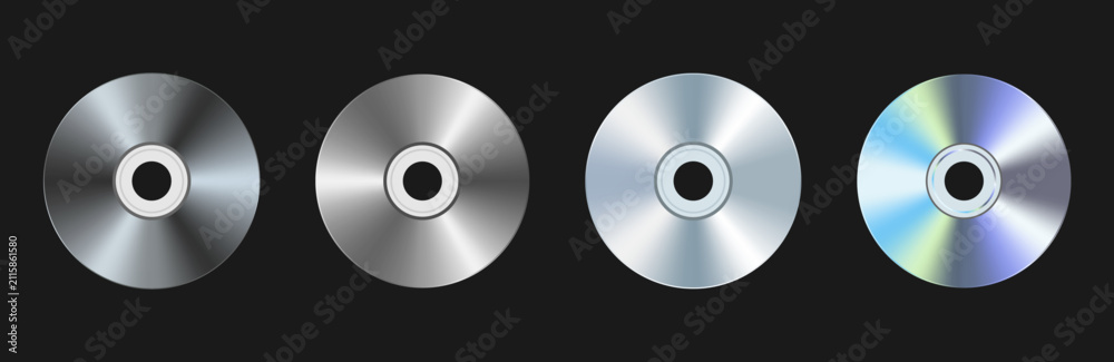 Fotografie Realistic Compact Disc Vector Set, Metallic Silver and Holographic CD DVD Discs