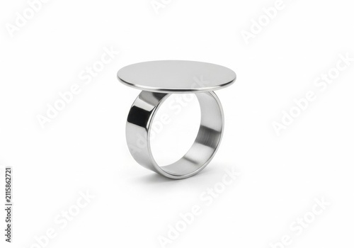 Modern polished silver ring with a flat circular top