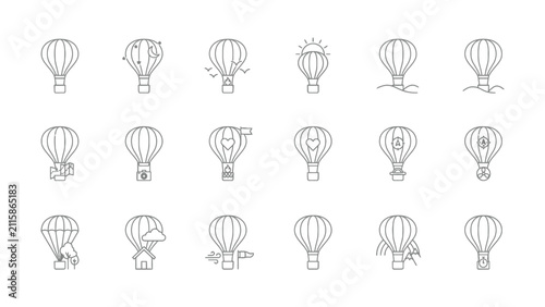 Bild auf Leinwand Collection of creative hot air balloon icons with various symbols and objects at