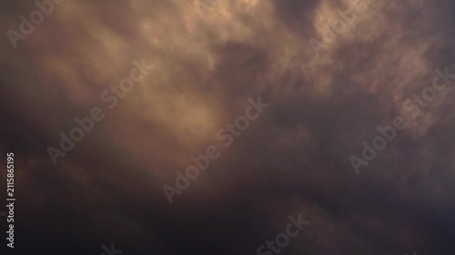 A video of heavy dense clouds moving across the sky in the evening twilight, creating a dramatic frightening mood. Atmosphere Symbosis of Expectation of Gloomy Events in the Near Future