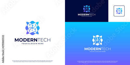 modern tech logo, with abstract concept, sphere, artificial intelligence symbol, digital service, graphic design illustration.