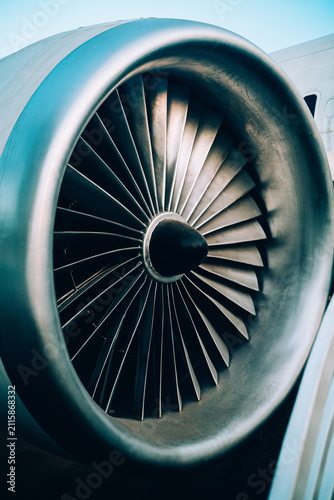 Close-Up View of Jet Engine Turbine Fan