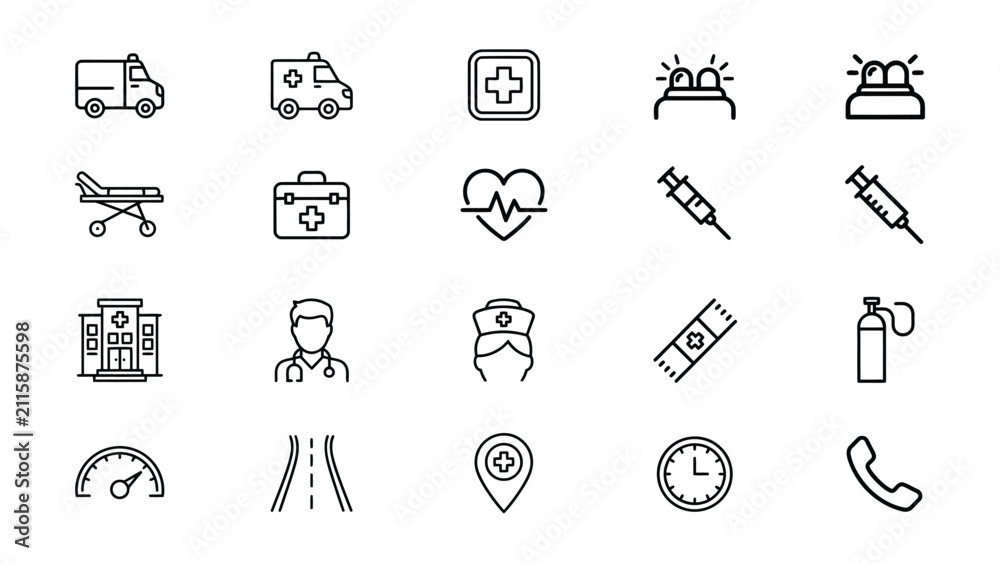Fototapeta premium Collection of medical and emergency icons with transparent background for health related projects
