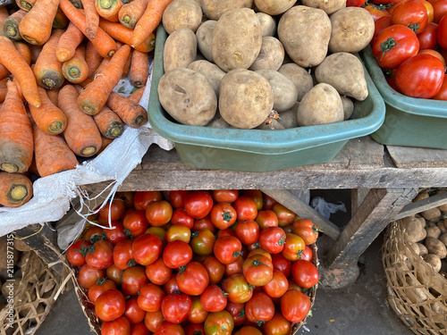 Fresh Potatoes, Tomatoes, Carrots, and other vegetables at Traditional Market – Organic Vegetable Produce