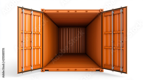 Empty open shipping container interior isolated on white background front view