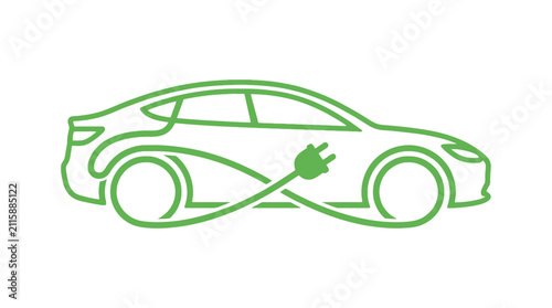 Green Electric Vehicle Outline Icon Representing Eco Friendly Sustainable Transport Solutions