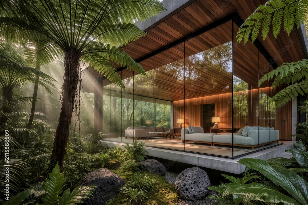 Obraz premium Glass Wall Overlooking a Luxury Vertical Forest