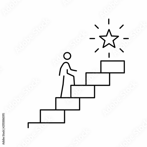 Business Success Concept Icon Showing Person Climbing Stairs Toward A Shining Star Goal.