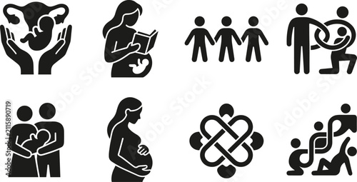 Cuadro en lienzo Maternity and family bonding vector icon set featuring pregnant women reproducti