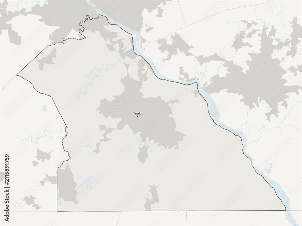 Fototapeta premium York-Hanover metropolitan area vector map with county boundaries, urban footprint and hydrography, Pennsylvania, USA