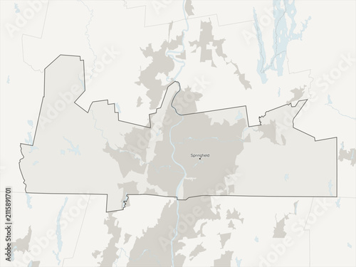 Springfield metropolitan area vector map with county boundaries, urban footprint and hydrography, Massachusetts, USA
