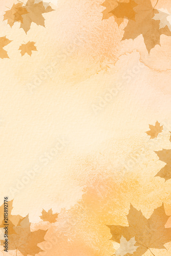Watercolor autumn background with a leaf pattern