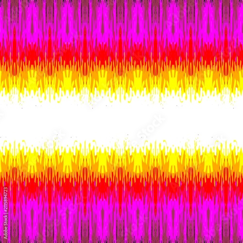 ​Abstract Geometric Border Background with Colorful Neon Magenta and Orange Ethnic Ikat Pattern and Central White Copy Space