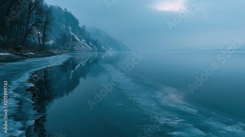 Body of water with ice on the shore