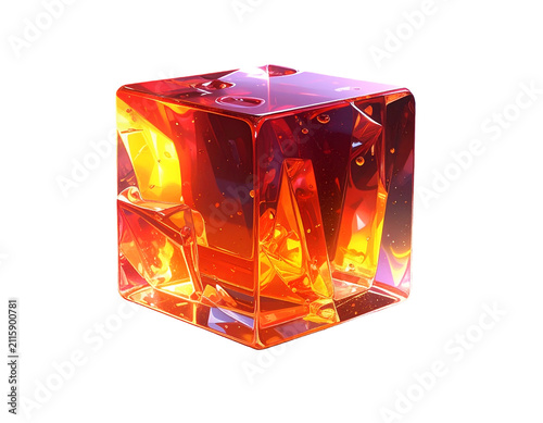 Glowing Translucent Red Amber Cube Abstract 3D Render on Black Background