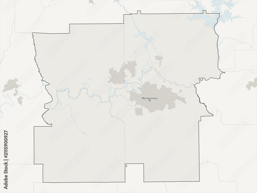 Fototapeta premium Montgomery metropolitan area vector map with county boundaries, urban footprint and hydrography, Alabama, USA