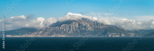 The rock of Gibraltar panorama, dramatic clouds over the Mediterranean sea
