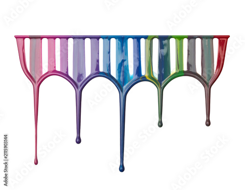 Rainbow Paint Dripping From a Comb Isolated on Black Background