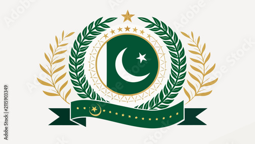 Foto Minimalist national emblem featuring crescent moon star pattern surrounded by la