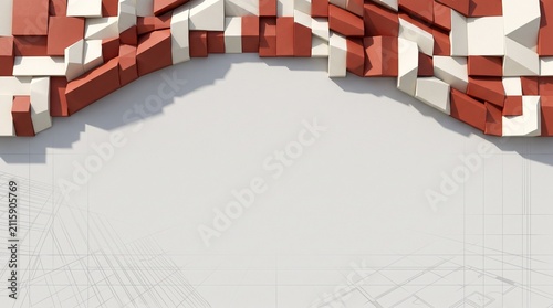 Abstract Geometric Wave Background with Red and White Blocks for Indonesian Independence Day