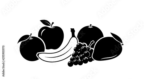 Cuadro en lienzo Black and white illustration of assorted fruit with silhouette nutrition healthy