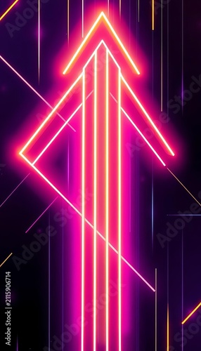 Abstract neon arrow pattern with glowing lines on futuristic vector background, Arrow, Modern