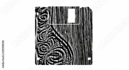 Vintage floppy disk with abstract wood grain texture, symbolizing data storage and history.