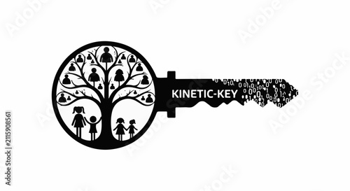 Key shaped like a tree of life with family silhouettes symbolizing connection and growth