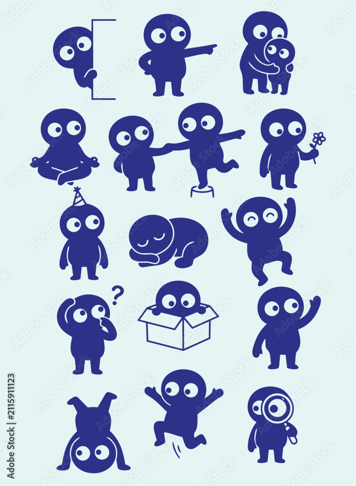 Obraz premium Cheerful Shadow Character Collection With Learning And Playing