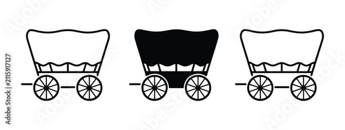 Obraz na płótnie Covered wagon icons featuring pioneer wagon, western transport, frontier carriag