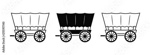 Obraz na płótnie Covered wagon icons illustrating pioneer carriage, western transport, frontier w