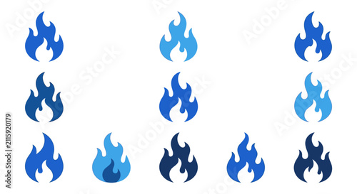 Canvas Print Blue Fire Flames Icon Set.