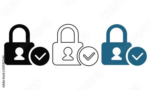 Three security padlock icons with user verification symbols isolated