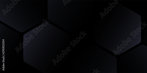 Black 3D vector hexagonal technology abstract background. Abstract modern technology futuristic background with black 3D honeycomb shapes. Vector illustration