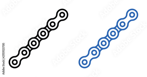 Bicycle chain link icons illustrating cycling drivetrain, bike chain, mechanical connection, transport technology, industrial engineering, speed, mot