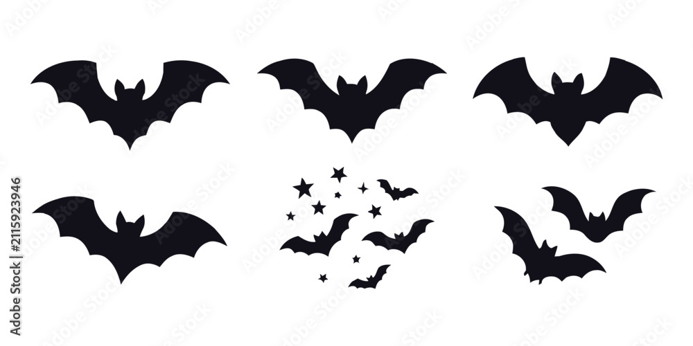 Fototapeta premium Halloween spooky bat silhouette icons vector collection