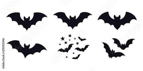 Halloween spooky bat silhouette icons vector collection