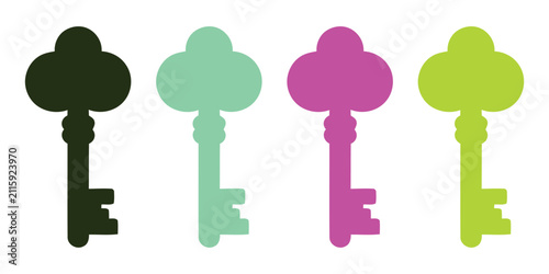 Vintage key silhouettes in various colors vector set