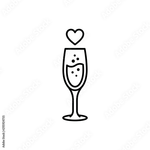 Champagne flute glass with romantic heart icon