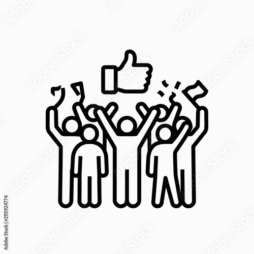 Crowd cheering with thumbs up icon