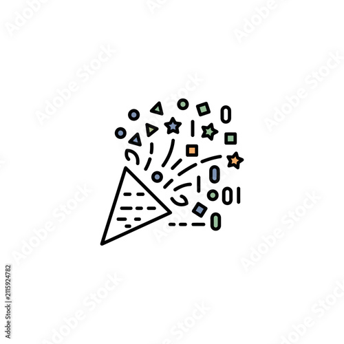 Colorful party popper with confetti explosion