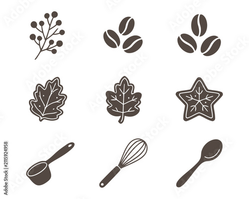 Set of autumn harvest coffee and baking icons in flat vector style
